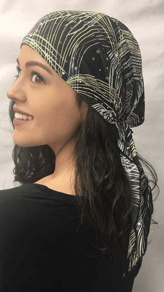 Tie Back Hat Black White Yellow Lycra Pre-Tied Hair Scarf Hijab Covering  Headwear - Uptown Girl Headwear