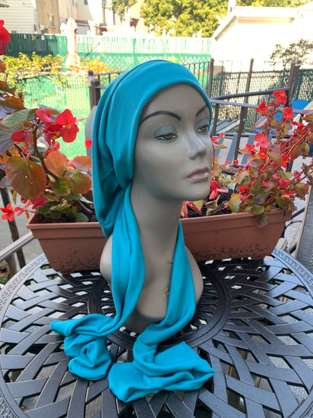 Tichel | Hair Wrap | Turquoise Wrap Around 10 Way Tie Head Scarf by Uptown Girl Headwear | Made in USA