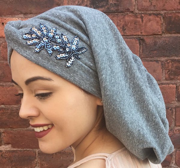 Uptown Girl Headwear Classic Top Knot Snood Turban Hijab With Stunning Applique - Uptown Girl Headwear