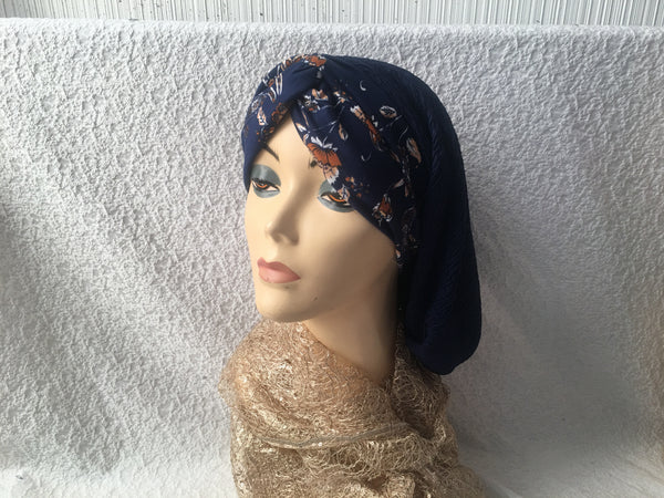 Blue Snood Hijab Turban Tichel | Made in USA - Uptown Girl Headwear