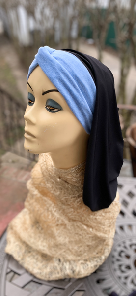 Black Hijab Snood Turban With Blue Front