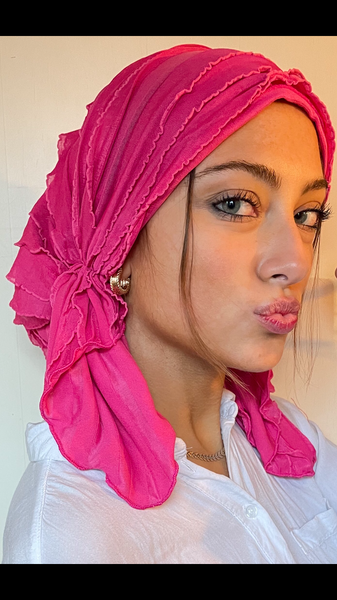 Swim Bathing Cap | Queen Glamour | Soft Beanie Ruffle Cap To Conceal Hair Light weight Fitted Pre-Tied Head Wrap Scarf | Made in USA