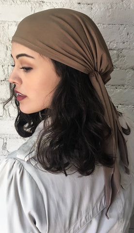 Scrub Cap Hat. Tan Lycra Lightweight Hair Wrap Head Scarf Hijab. Made in USA - Uptown Girl Headwear