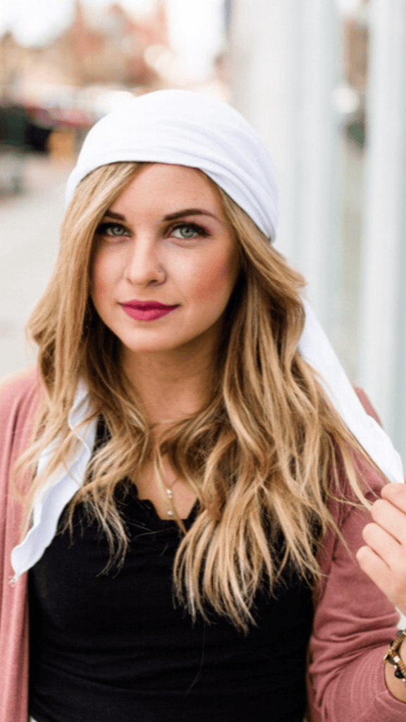 White Lycra Pre-Tied Head Scarf Tichel Hijab For Women or Short Hair