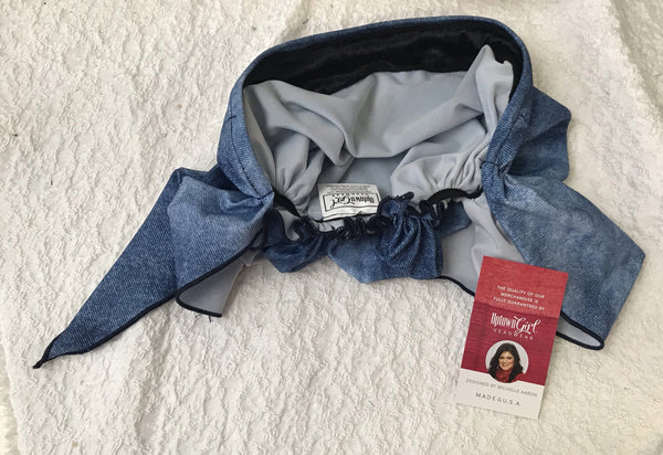 Swim Cap Denim Blue Head Wrap Tichel Hair Scarf For Natural Hair For Women. Has Non slip inserted band. Made in USA - Uptown Girl Headwear