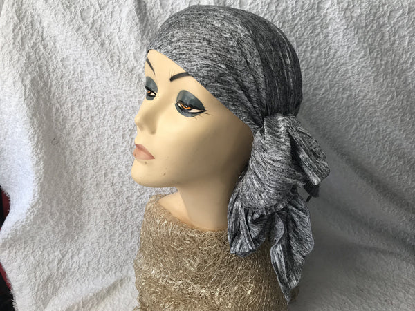 Tie Back Hat To Conceal Hair Stunning Grey Pleated Pre Tied Head Covering Head Wrap Scarf. - Uptown Girl Headwear