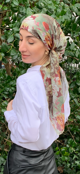Stunning Floral Flowing Pre Tied Head Scarf | Made in USA by Uptown Girl Headwear | Made in USA