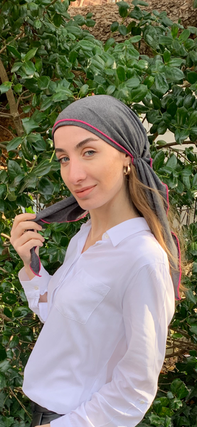 Personal Gift For Girlfriend Black Cotton Athletic Hair Wrap With Pink or Blue Piping Finish