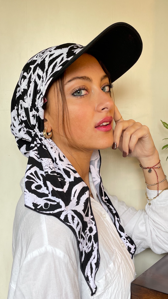 Baseball Cap Scarf Black Sun Visor To Cover Conceal and Shade Hair by Uptown Girl Made in USA