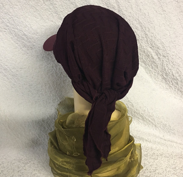 Sun Visor Shade Hat Burgundy Pre Tied Head Scarf Hijab - Uptown Girl Headwear