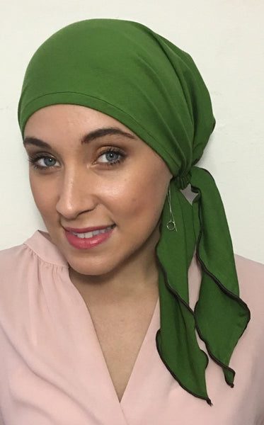 Modern Gift Green Soft Lightweight  Pre-Tied Head Wrap Hair Scarf Hijab Tichel for Women Who Cover Their Hair - Uptown Girl Headwear