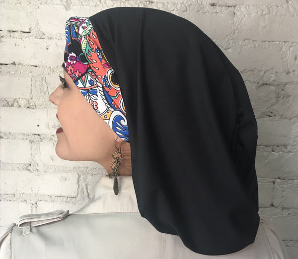 Laughing Happy Colors Turban Twist Hair Snood Hijab with Multicolor Twist Headband - Uptown Girl Headwear