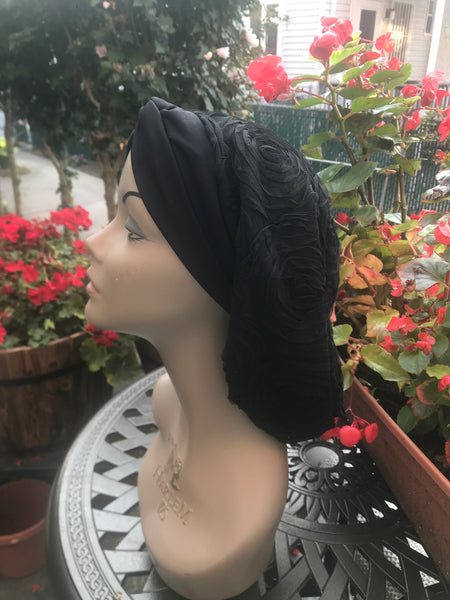 Black Snood | Lace Snood | Black Turban Hijab Scarf For Women | Uptown Girl Headwear Made in USA