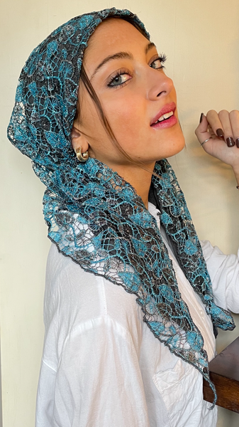 Beautiful Lace Hair Scarf Hat Stunning Dressy Tie Back Pre-Tied Tichel Hijab With Soft Lining