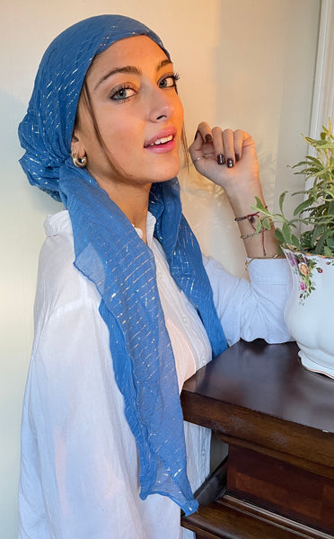 PRE TIED Beach Scarf | Coral Color Cotton Metallic Headscarf For Women | Slip On Style Hair Net Bandana Hijab | Chemo Head Scarf For Women