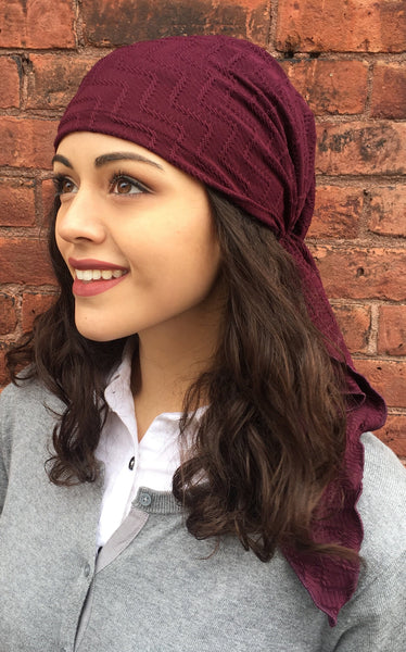 Personal Valentines Day Gift. Burgundy Pre-Tied Love Hope Head Scarf. - Uptown Girl Headwear