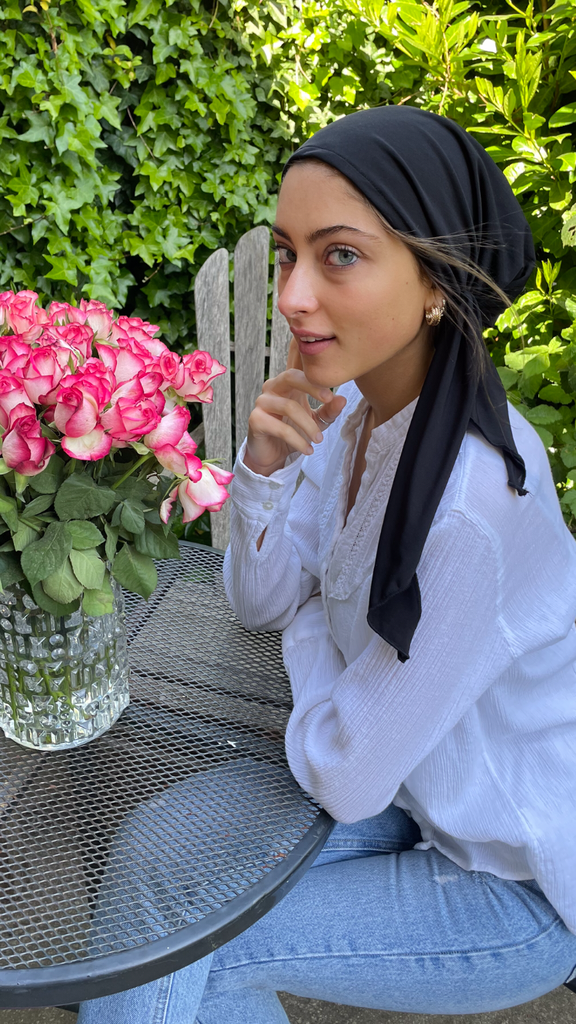 Exercise Hijab Solid Black Tichel Black Cotton or Lycra Tichel Made in USA Comfortable Hair Scarf