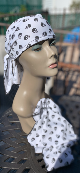 Skull Cap For Biker | Halloween Costume Hat | Biking Scarf | Biker scarf Skulls Skeleton Spooky Style Theme | Made in USA