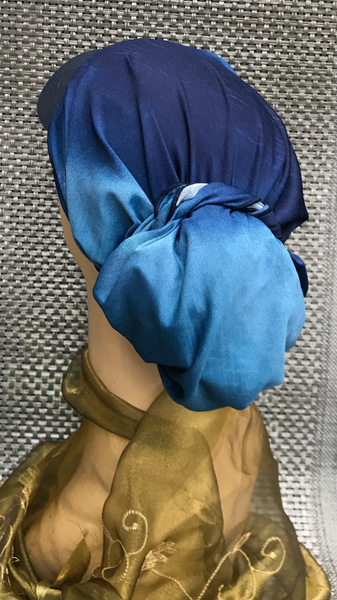 Beautiful Tie Dye Blue Sun Visor Scarf | Modern Exercise Hijab For Women | Activewear | Beachwear Made in USA by Uptown Girl Headwear