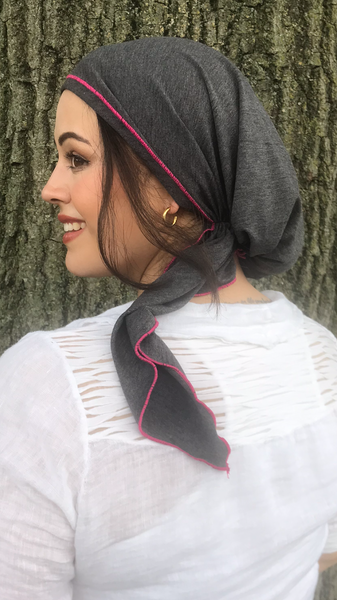 Exercise Hijabs | Head Scarf For Women | Grey Sport Style Active Soft Knit Pre Tied Scarf with Color