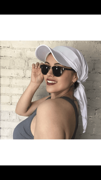 White Sun Visor Lycra Pre Tied Scarf Durag Hijab - Uptown Girl Headwear