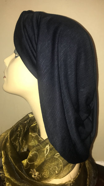 Navy Blue Snood Turban Renaissance Style Jewish Muslim Christian African Hijab Tichel For Women. Made in USA