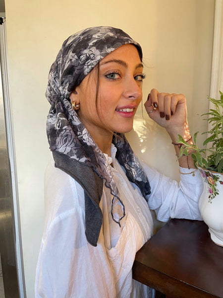 grey lace hair scarf