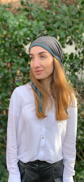 Personal Gift For Girlfriend Black Cotton Athletic Hair Wrap With Pink or Blue Piping Finish