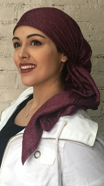 Bundle of 2 Slightly Irregular Head Scarf To Conceal Hair New Slip On Style Metallic Shimmer Pre Tied Head Wrap Tichel Modern Hijab Scarf
