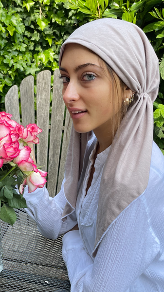 Beige Pre-Tied Head Scarf | Made in USA by Uptown Girl Headwear