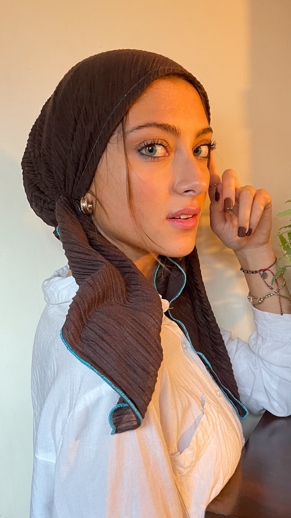 Pre Tied Bandana | Fitted Hair Covering | Brown Hair Scarf For Women | Fashion Hijab | Made in USA