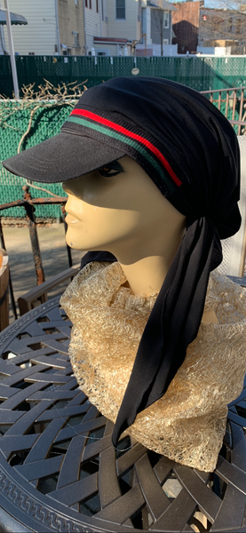 Modern Sun Visor Hair Scarf For Women | Black Hijab | Tichel With Brim | Headscarf With Modern Design | Made in USA by Uptown Girl Headwear