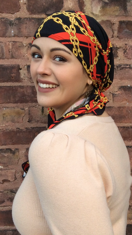 Stunning Head Scarf | Black Red Modern Colorful Hair Wrap For Women | Made in USA by Uptown Girl Headwear