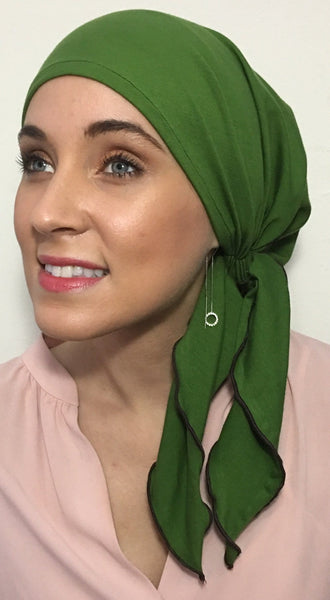 Modern Gift Green Soft Lightweight  Pre-Tied Head Wrap Hair Scarf Hijab Tichel for Women Who Cover Their Hair - Uptown Girl Headwear
