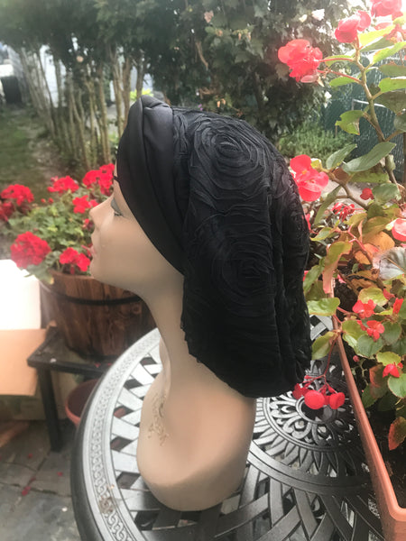 Black Snood | Lace Snood | Black Turban Hijab Scarf For Women | Uptown Girl Headwear Made in USA