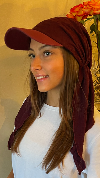 Sun Visor Shade Hat Burgundy Pre Tied Head Scarf Hijab | Baseball Cap Hat