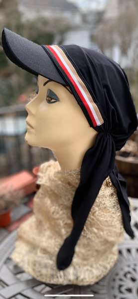 Sun Visor Hair Scarf For Women | Black Hijab | Tichel With Brim | Lightweight Headscarf With Modern Design | Made in USA by Uptown Girl Headwear
