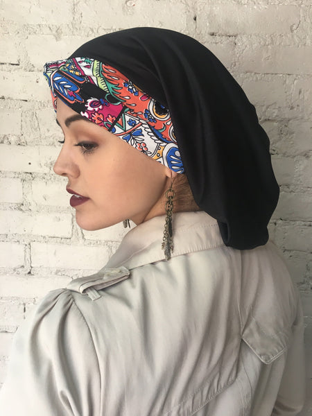 Laughing Happy Colors Turban Twist Hair Snood Hijab with Multicolor Twist Headband - Uptown Girl Headwear