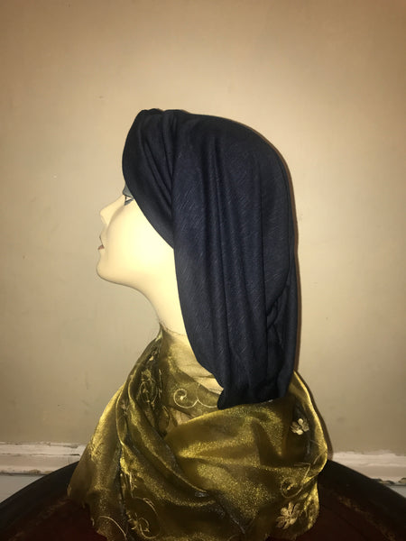 Navy Blue Snood Turban Renaissance Style Jewish Muslim Christian African Hijab Tichel For Women. Made in USA
