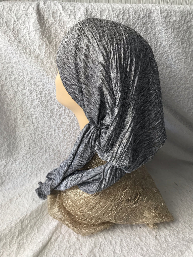 Tie Back Hat To Conceal Hair Stunning Grey Pleated Pre Tied Head Covering Head Wrap Scarf. - Uptown Girl Headwear