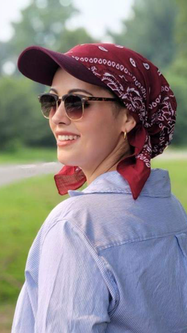Sun Visor Bandana Hair Scarf With Brim to Help Shade The Sun | Burgundy Hat | By Uptown Girl Headwear