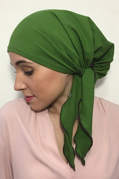 Modern Gift Green Soft Lightweight  Pre-Tied Head Wrap Hair Scarf Hijab Tichel for Women Who Cover Their Hair - Uptown Girl Headwear