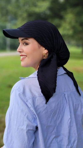 Baseball Cap Scarf | Dark Navy Blue Sun Visor Scarf Tichel Hijab For Women. Made in USA