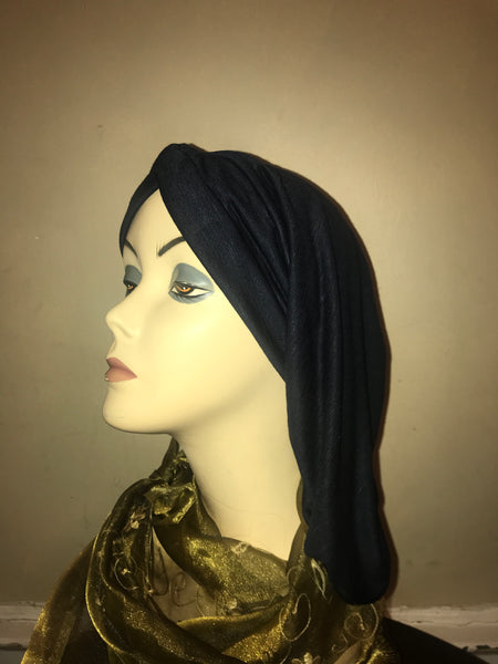 Navy Blue Snood Turban Renaissance Style Jewish Muslim Christian African Hijab Tichel For Women. Made in USA