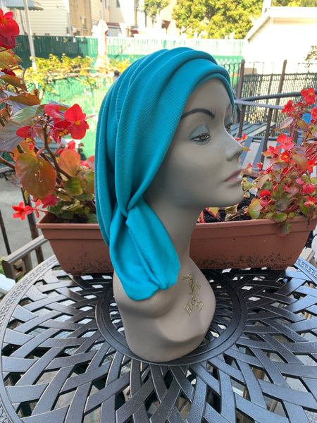 Tichel | Hair Wrap | Turquoise Wrap Around 10 Way Tie Head Scarf by Uptown Girl Headwear | Made in USA