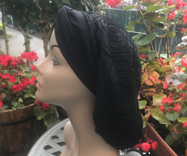 Black Snood | Lace Snood | Black Turban Hijab Scarf For Women | Uptown Girl Headwear Made in USA