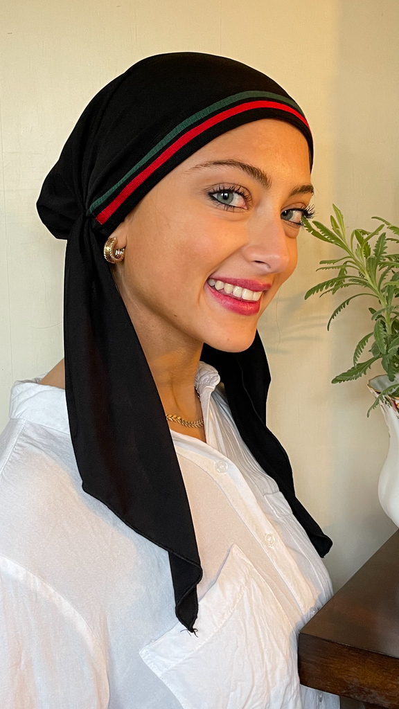 Chic Sophisticated Black Tichel Hijab For Women. Pre Tied, Adjustable. Made in USA  by Uptown Girl Headwear