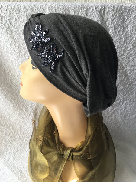 Uptown Girl Headwear Classic Top Knot Snood Turban Hijab With Stunning Applique - Uptown Girl Headwear