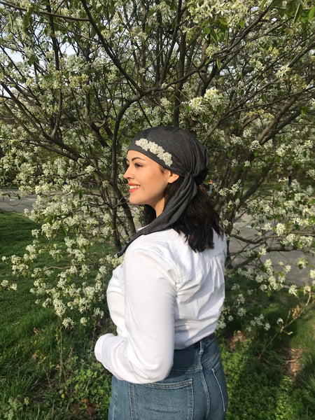 Vintage Style Head Scarf | With Sparkly Design | Headwear For Women Dressy Formal Fancy Pre-Tied Hair Scarf | Made in USA