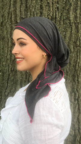 Personal Gift For Girlfriend Black Cotton Athletic Hair Wrap With Pink or Blue Piping Finish